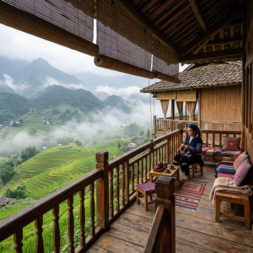 Mành tre che nắng cho homestay Sa Pa - vật liệu tự nhiên bền bỉ trong sương mù