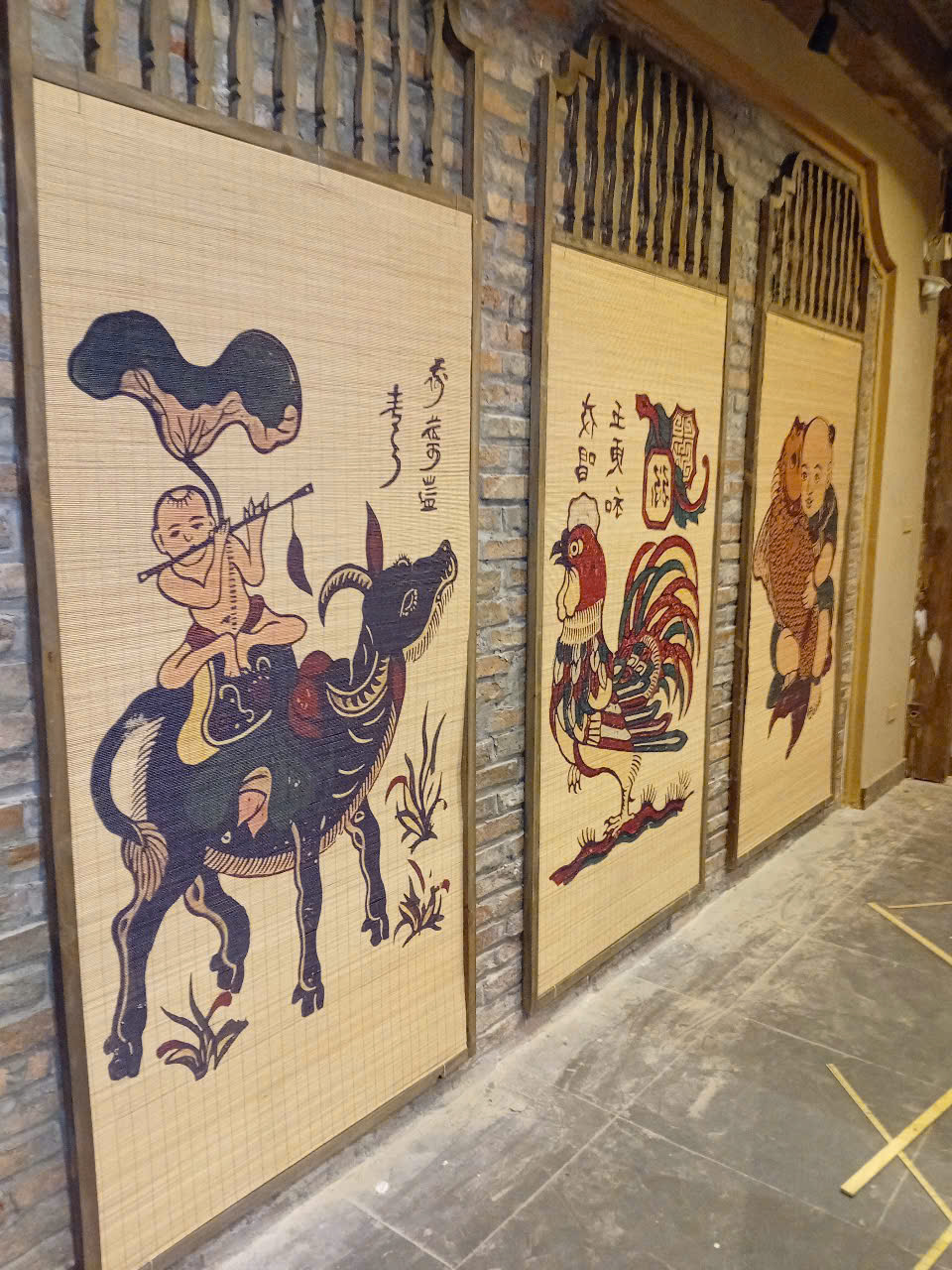 Mành tăm trúc in tranh Đông Hồ nhìn gần