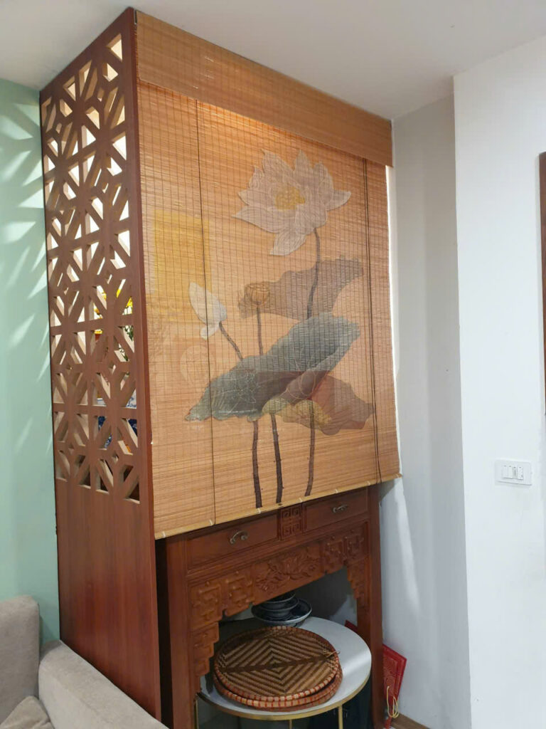 Mành Tăm Trúc In Tranh Hình Hoa Sen